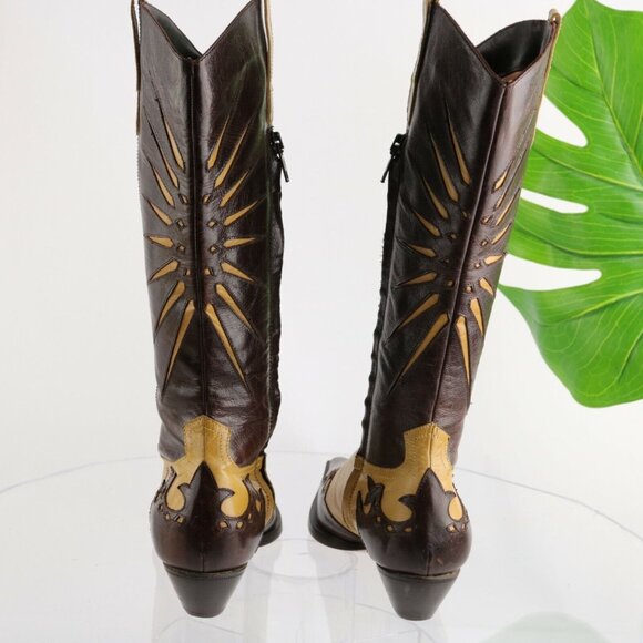 L'Autre Chose Western Womens Boot Size 36 6  Brown Tan Leather Pointed Sunburst - Picture 5 of 12